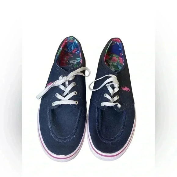 Polo Ralph Lauren‎ Faxon X Low Canvas Mens Shoes Navy Floral Size 13 - Picture 1 of 14
